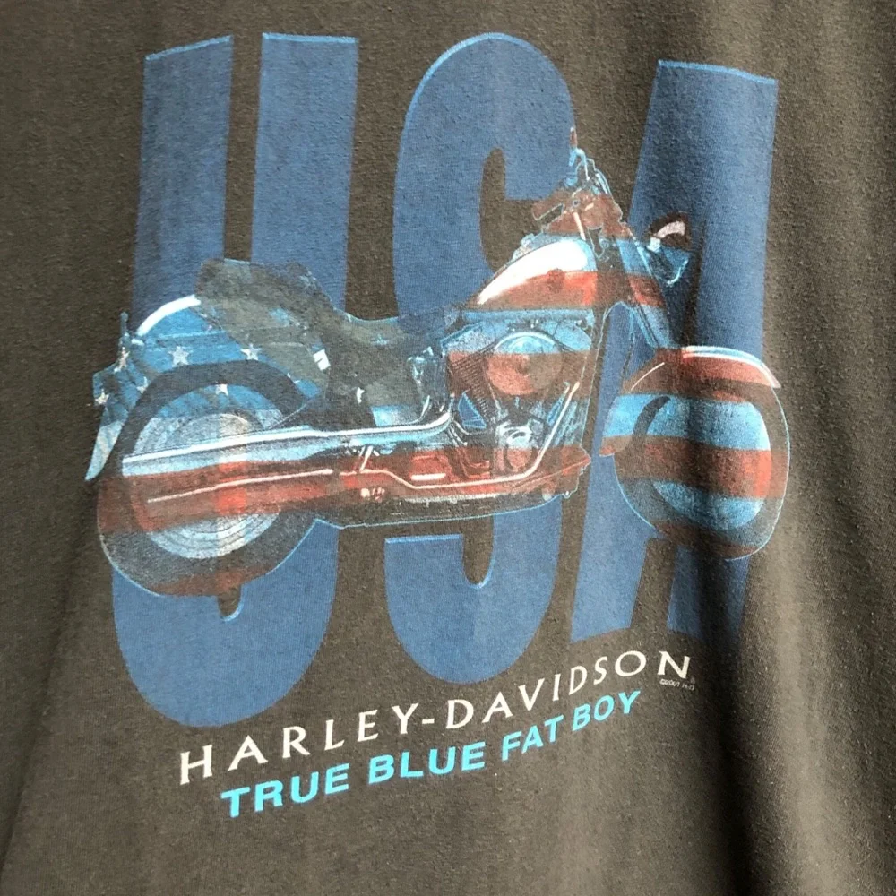 Vintage Y2K 2000-2001 Harley Davidson True Blue Fat Boy USA T-shirt MENS 2XL